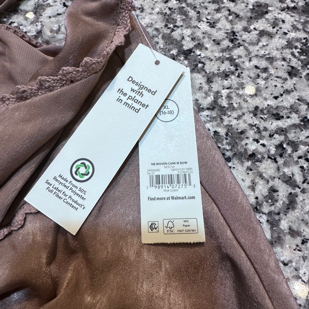 NWT No Boundaries Women's Cami Tank Top‎ XL 16-18 Satin Bow Adjustable Straps - Picture 5 of 10